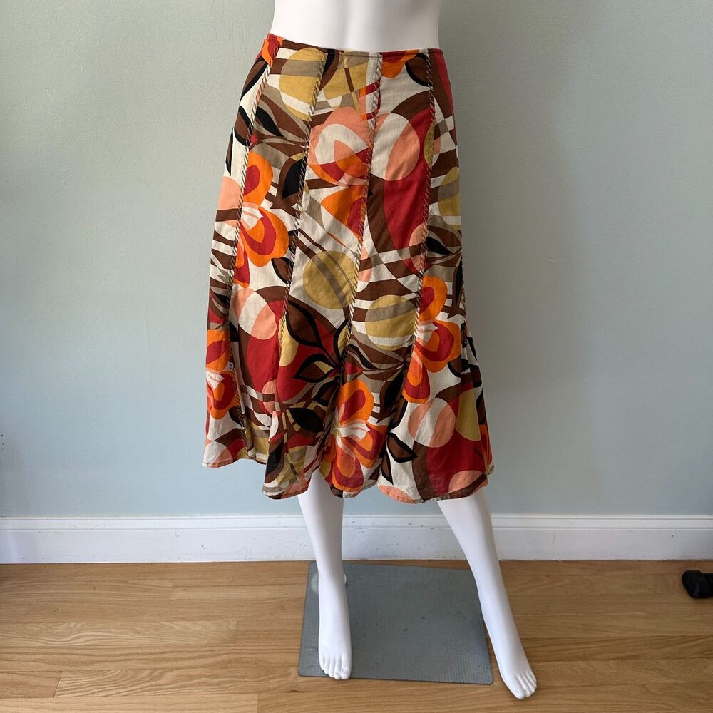 Vintage Abstract Floral Midi Skirt High Waist A-Line Colorful 90s Boho size M